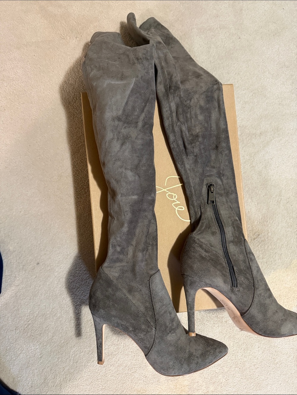 Joie Gray Suede Over-the-Knee Stiletto Boots